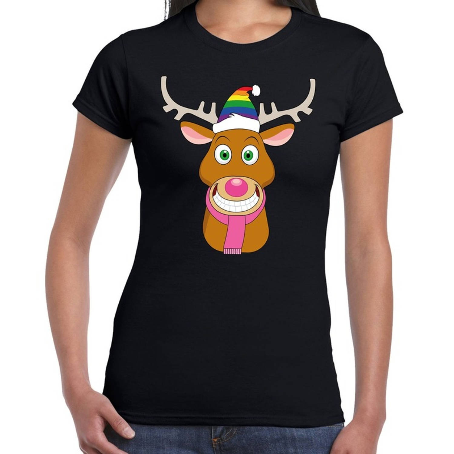Foute Kerst t-shirt Gay Rudolf het rendier zwart dames 2XL - kerst t-shirts