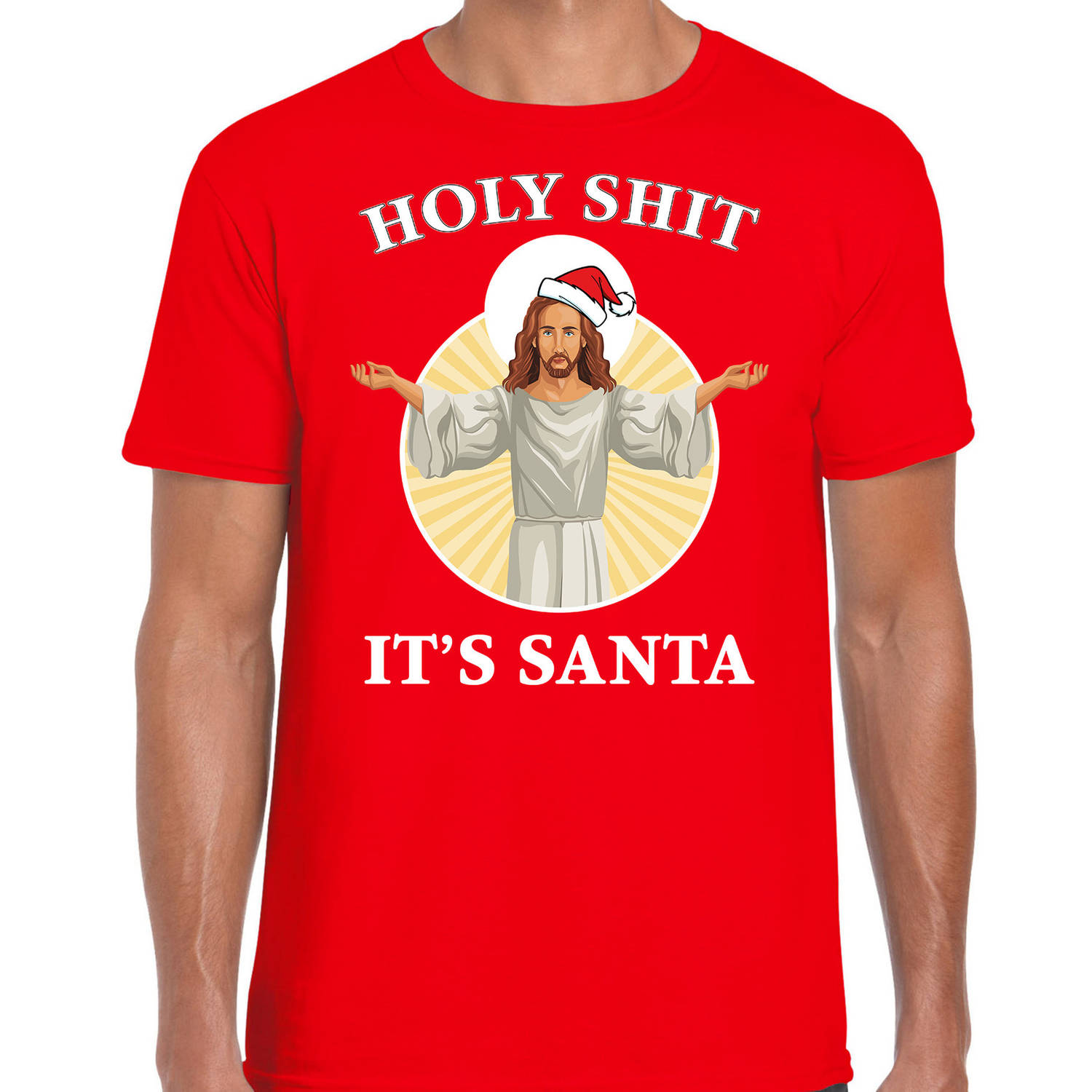 Rood Kerst shirt / Kerstkleding Holy shit its Santa voor heren M - kerst t-shirts