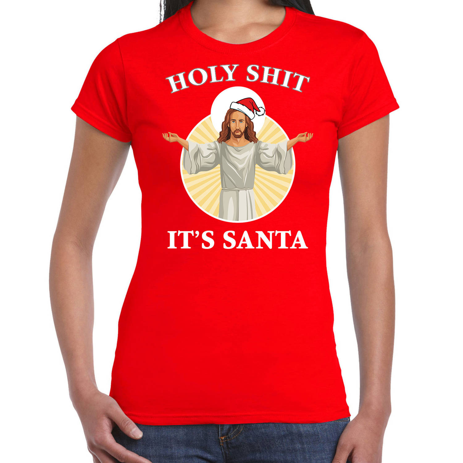 Rood Kerstshirt / Kerstkleding Holy shit its Santa voor dames XS - kerst t-shirts