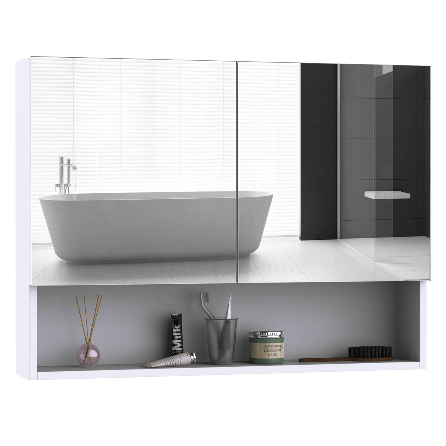 Badkamerspiegel met LED-lichtstrips - Badkamer accessoires- Spiegel - Wandspiegel - Spiegelkast - L80 x H60 x D15 cm