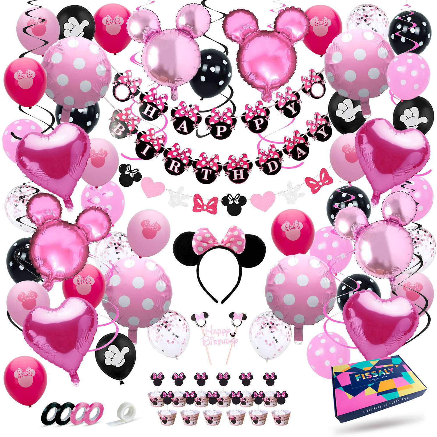 Welkom voor mij hardwerkend Fissaly® Minnie Thema Verjaardag Versiering – Ballonnen & Slingers Feest  Decoratie – Mouse Kinderfeestje | Blokker