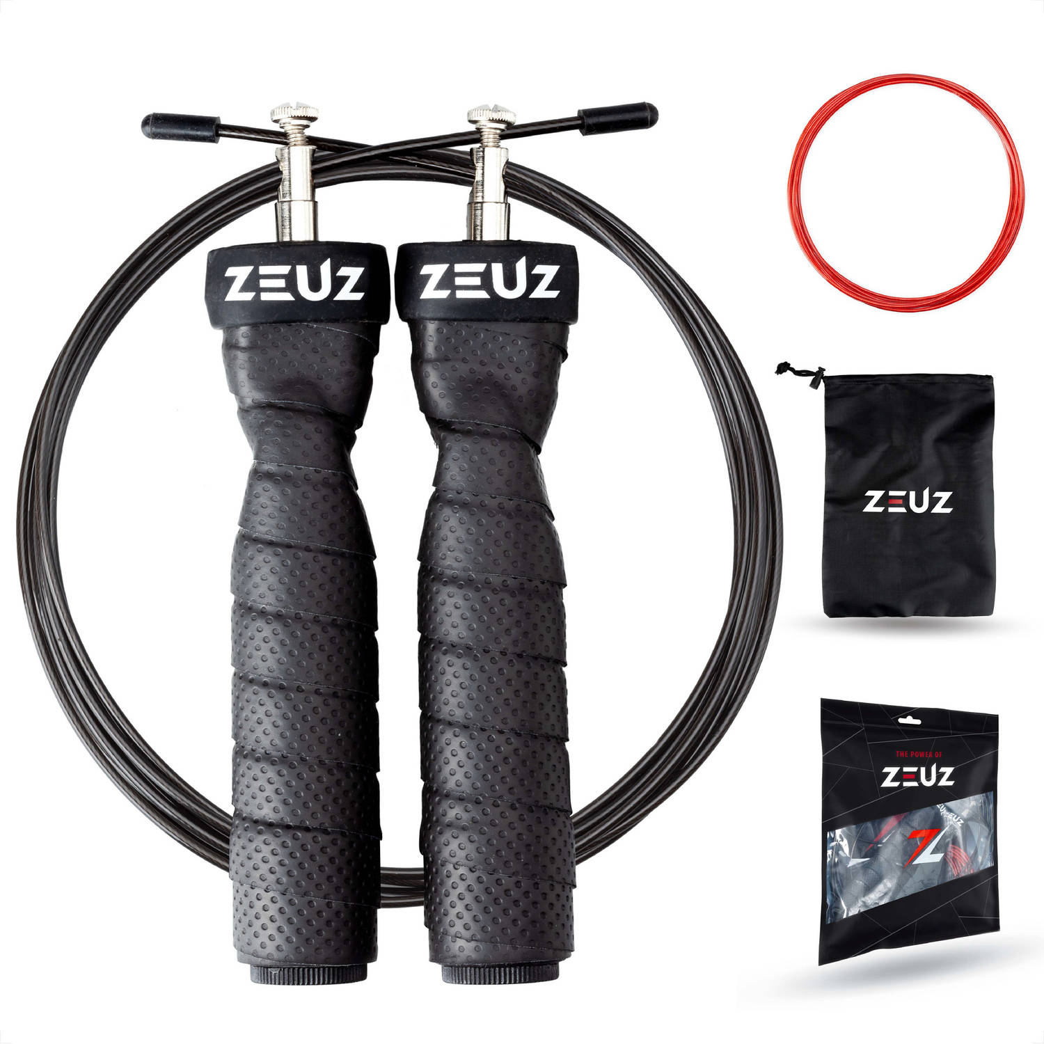 Zeuz® Crossfit & Fitness Springtouw Verstelbaar Speed Rope Volwassenen Sr-3 Zwart