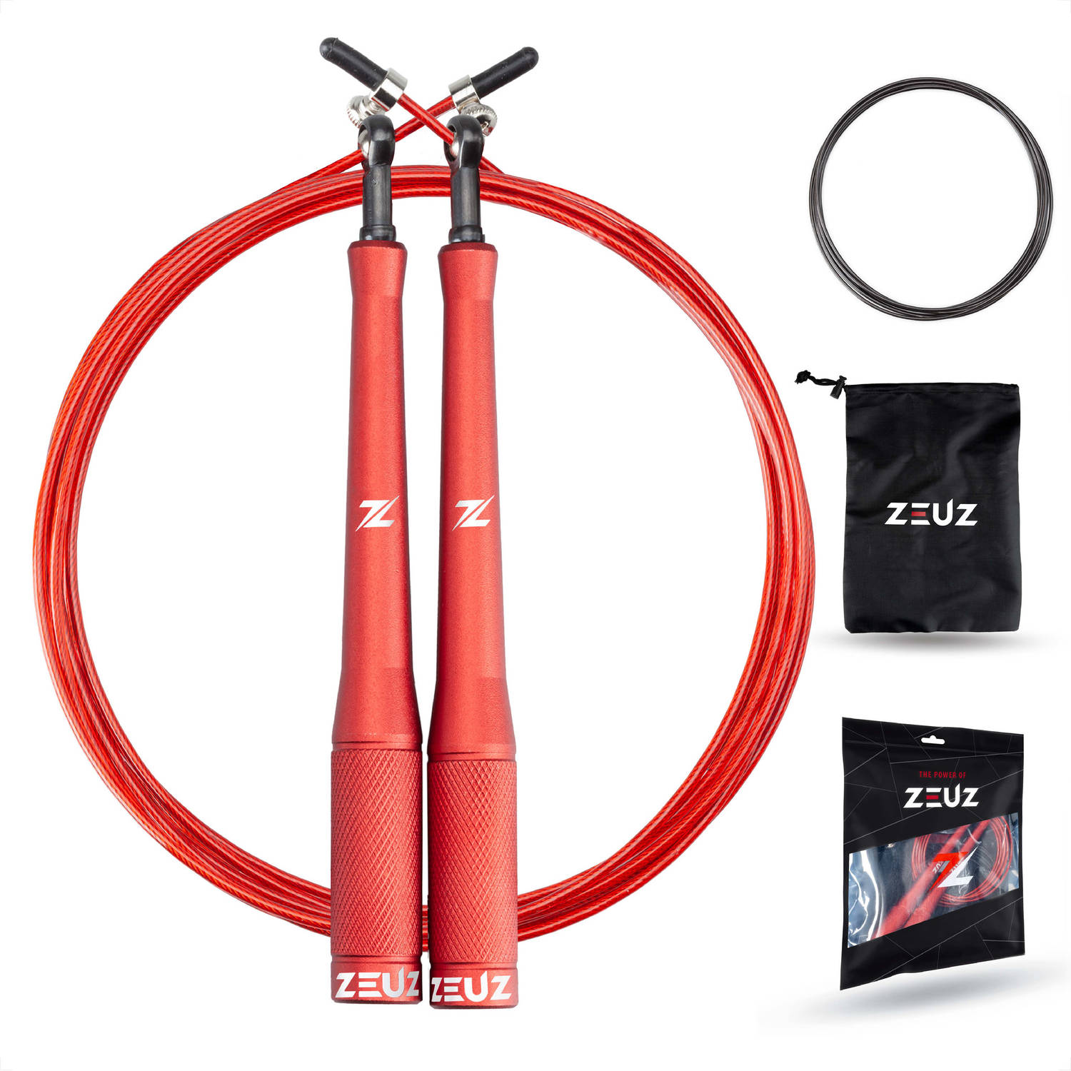 Zeuz® Professioneel Crossfit & Fitness Springtouw Verstelbaar Speed Rope Volwassenen Sr-2 Rood