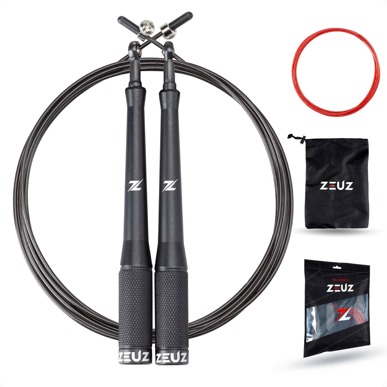 Zeuz® Professioneel Crossfit & Fitness Springtouw Verstelbaar Speed Rope Volwassenen Sr-2 Zwart