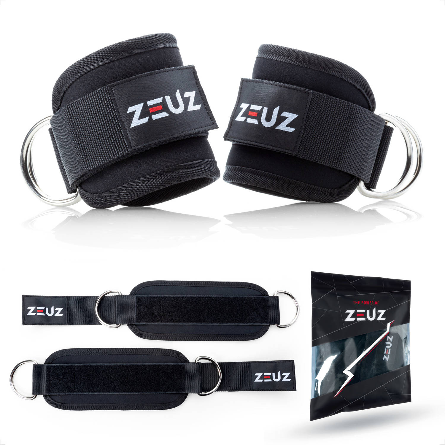ZEUZ® 2 Stuks Enkelband Fitness - Ankle Cuff Strap - Kabelmachine - Sport Beenband Straps - Zwart