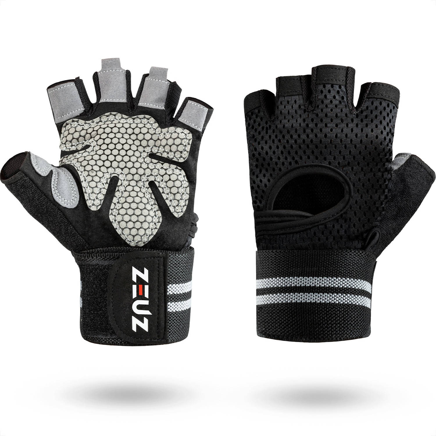 Zeuz® Sport & Fitness Handschoenen Heren & Dames Krachttraining Crossfit Grijs & Zwart Maat S