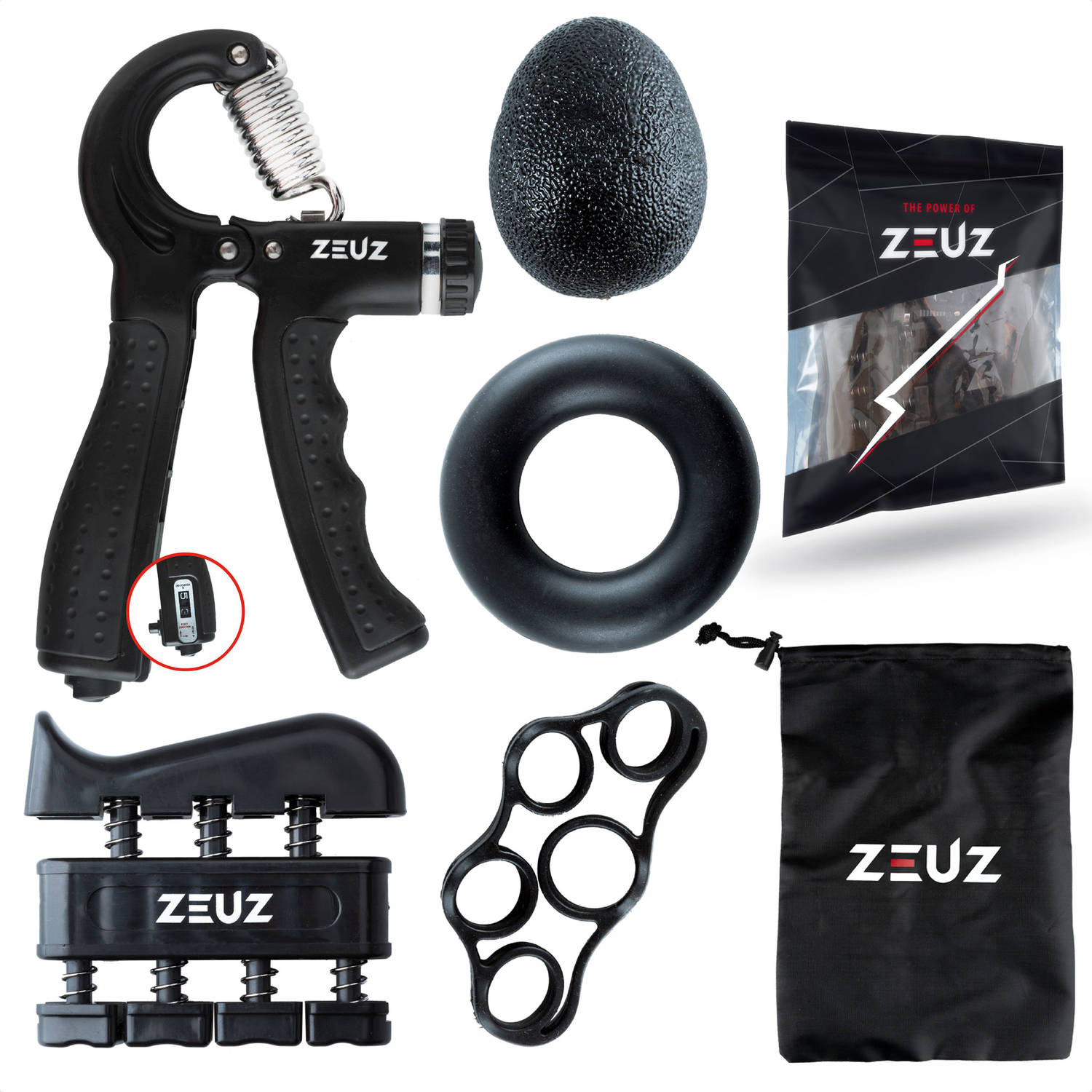 Zeuz® 5-delige Fitness Handtrainer Set Trainer Voor Hand, Onderarm, Pols & Vingers