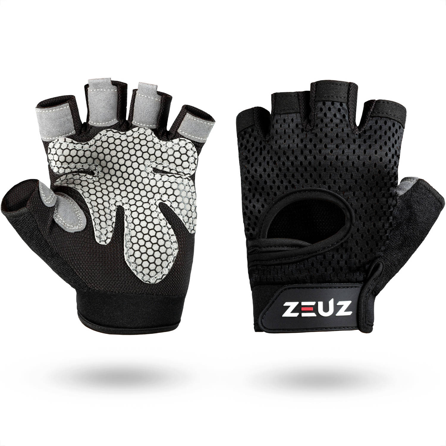 ZEUZ® Sport & Fitness Handschoenen Dames & Heren – Krachttraining Artikelen – Gym & Crossfit Training – Grijs & Zwart – Gloves voor meer grip en bescherming tegen blaren & eelt - M