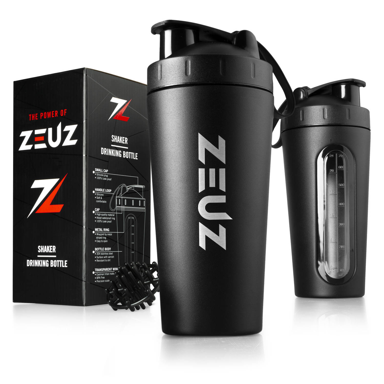 Zeuz® Premium Rvs Shakebeker Proteïne Shaker Shake Beker Bpa Vrij 700 Ml Mat Zwart