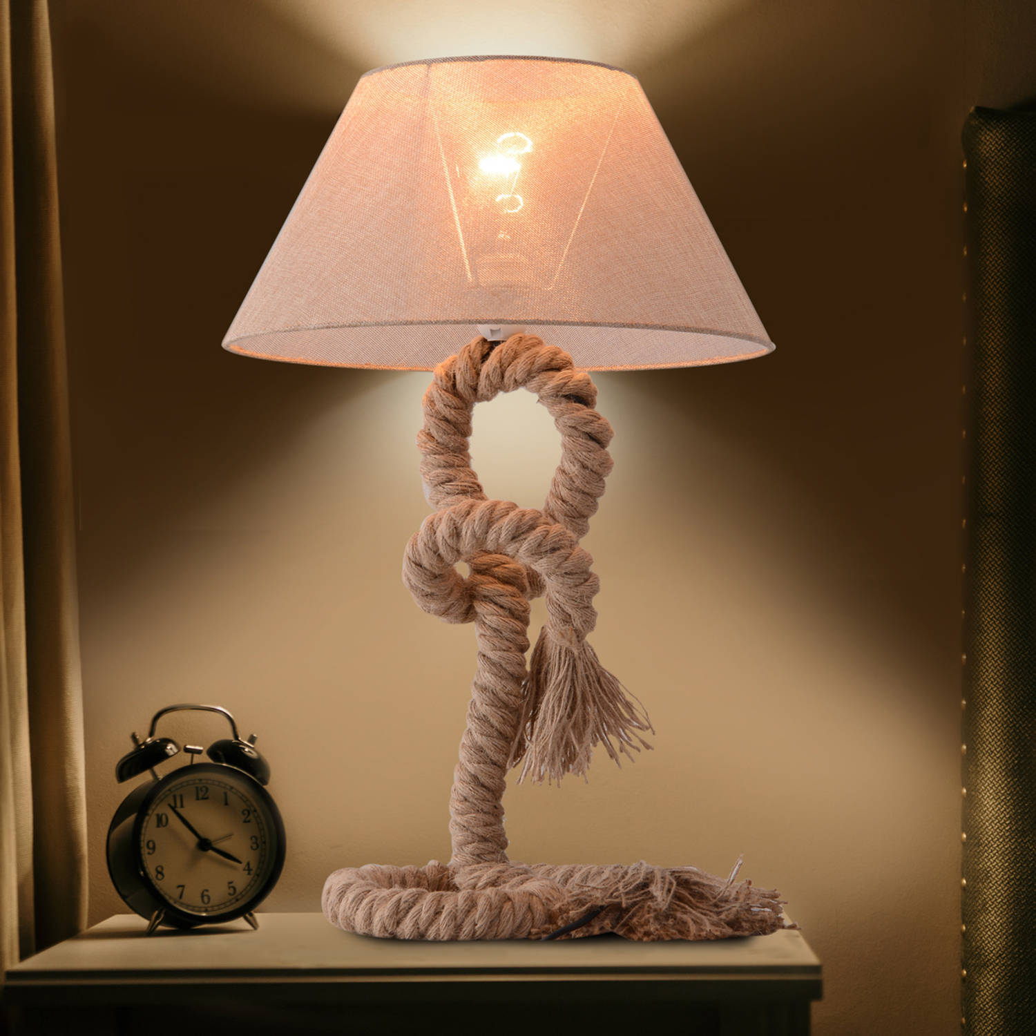Nachtvlek tapijt Verantwoordelijk persoon Tafellamp met touw - Leeslamp - Natuurlijke uitstraling - Hennep touw - 40  W | Blokker