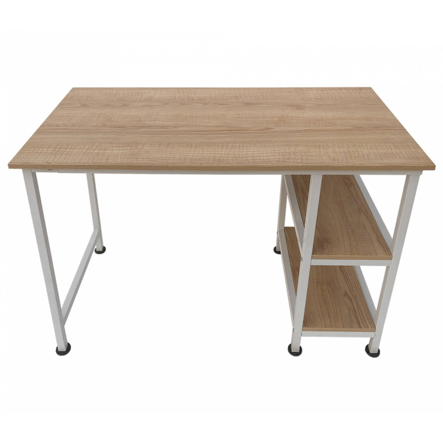Clancy Isolator medaillewinnaar Bureau computer tafel - met opbergplanken - wit metaal bruin hout - 110 cm  breed | Blokker