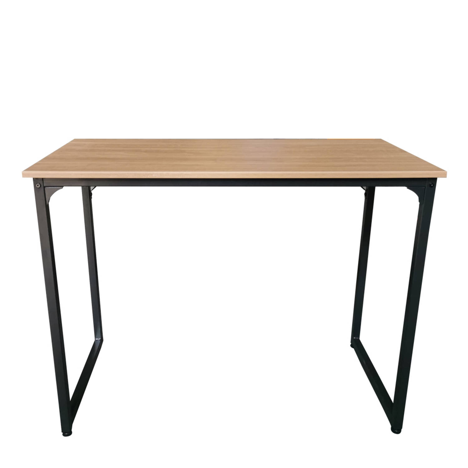 Bureau - laptoptafel - computertafel - industrieel - zwart lichtbruin hout | Blokker