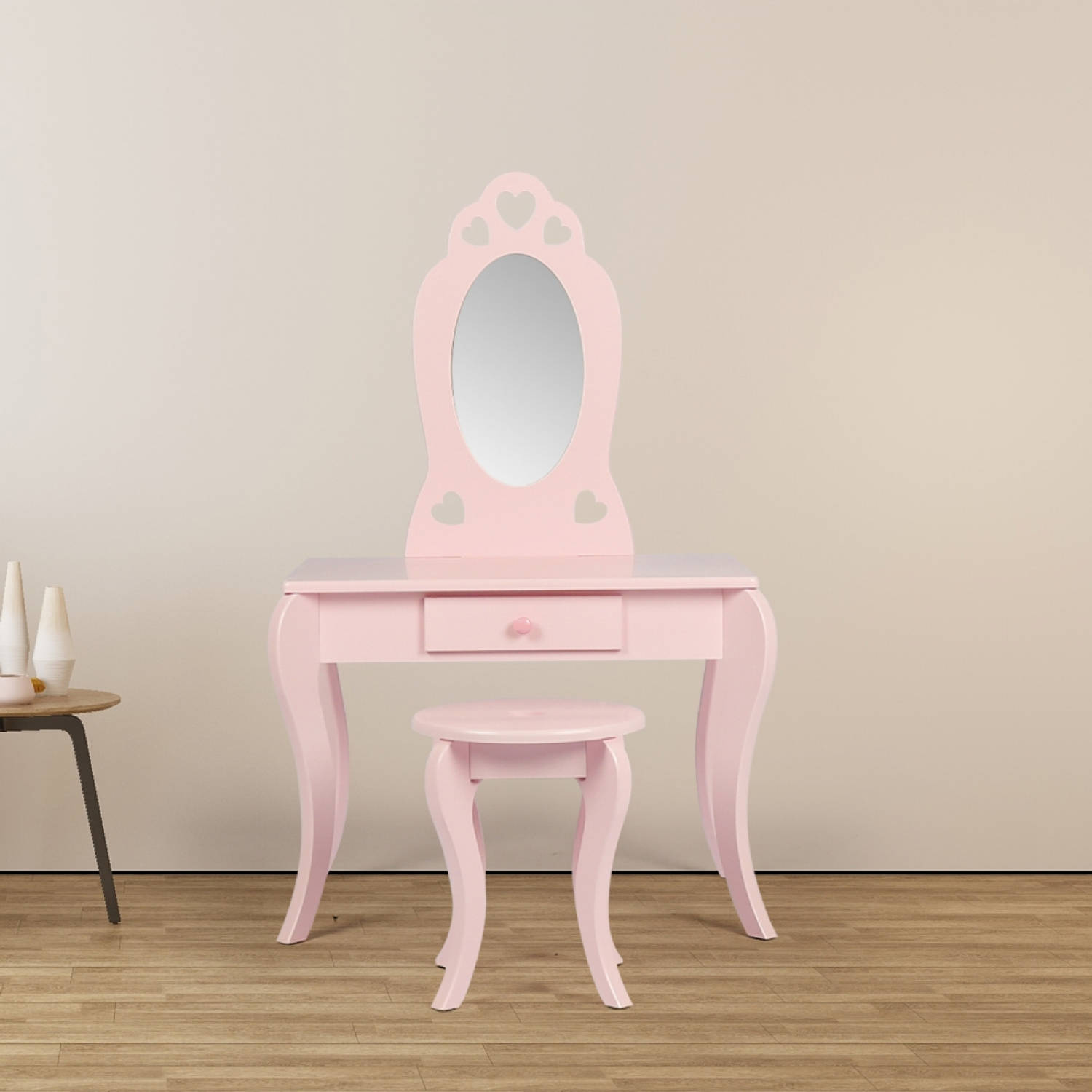 welvaart Staan voor kanker Kaptafel make up visagie tafel hartje design kinderkamer meisje met krukje  roze | Blokker