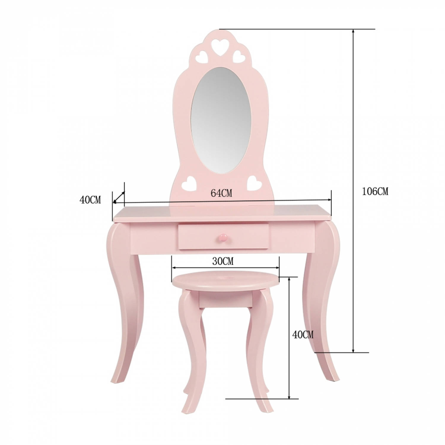 verloving B.C. Jong Kaptafel make up visagie tafel hartje design kinderkamer meisje met krukje  roze | Blokker