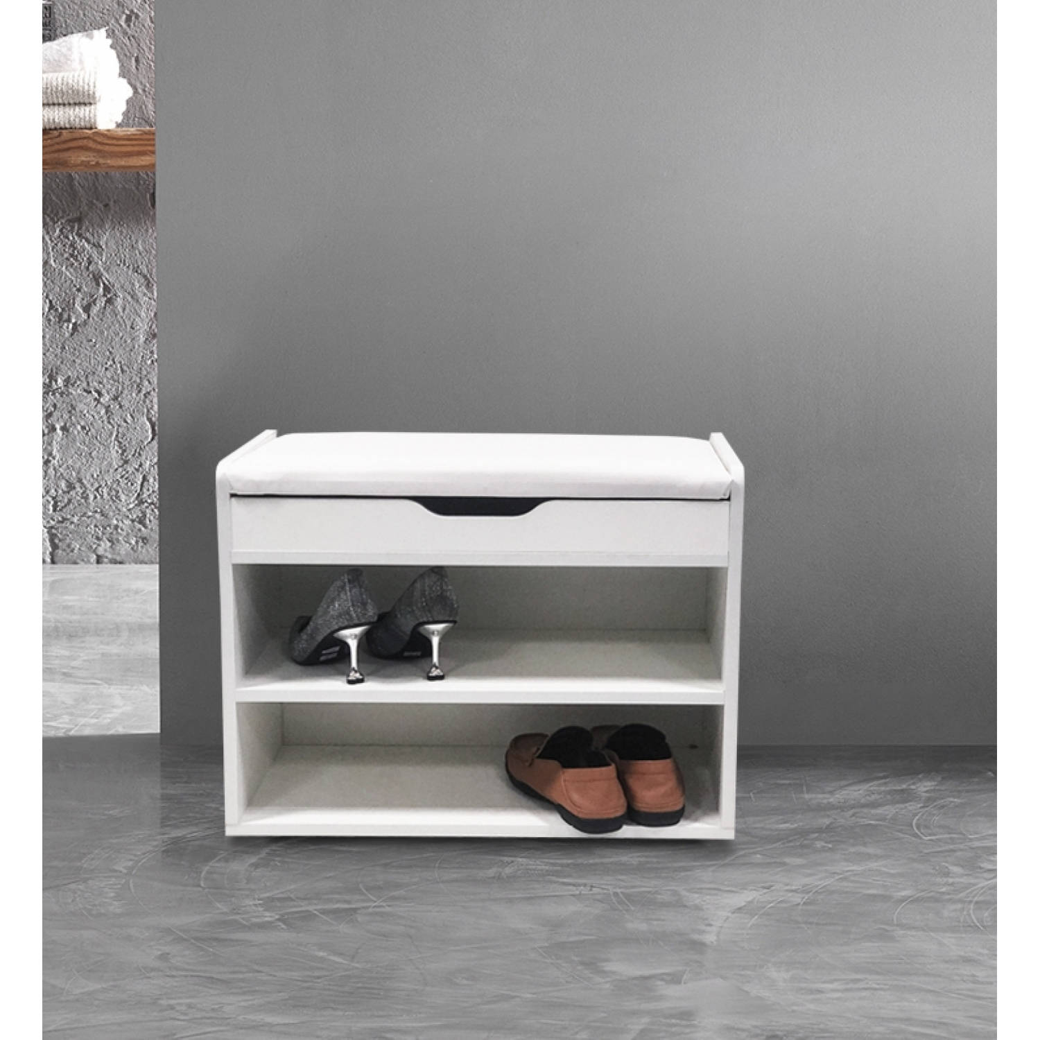 bankje - schoenenrek - schoenenbankje met opklapbaar zitkussen - 60 cm breed | Blokker