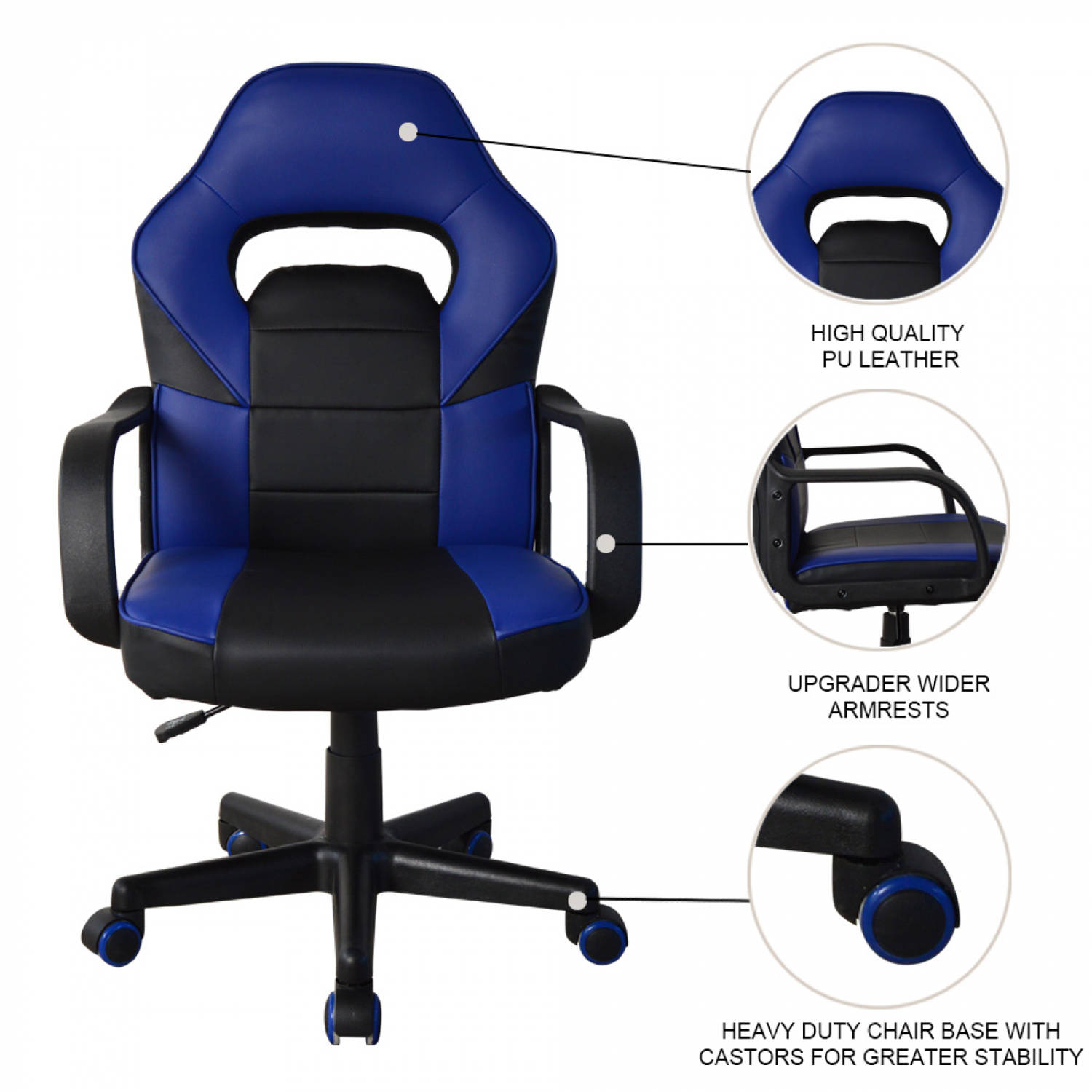 contrast Tienerjaren Beukende Gamestoel Thomas junior - bureaustoel racing gaming stijl - hoogte  verstelbaar - zwart blauw | Blokker