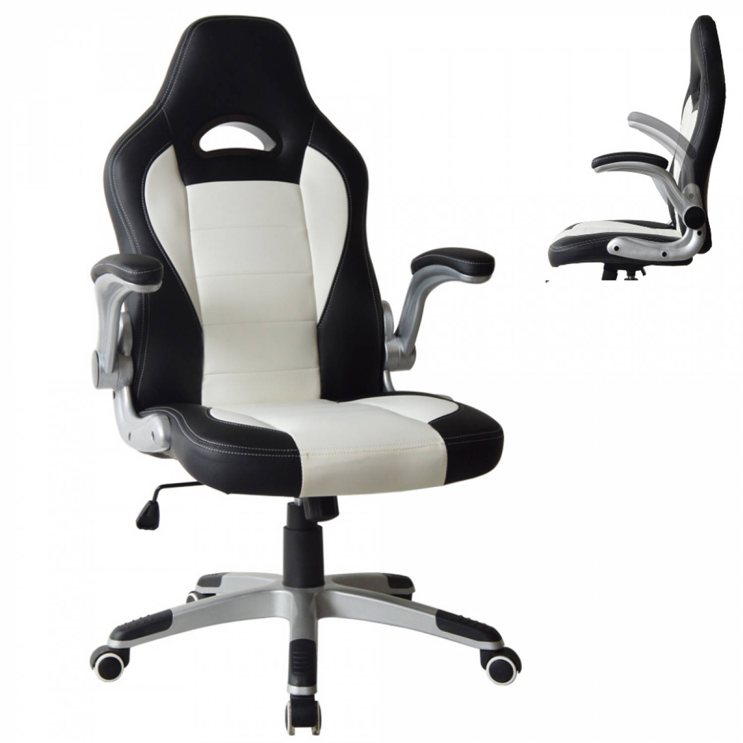 Ounce lichten hand Bureaustoel Thomas - gamestoel - inklapbare armleuning ergonomisch - wit  zwart | Blokker