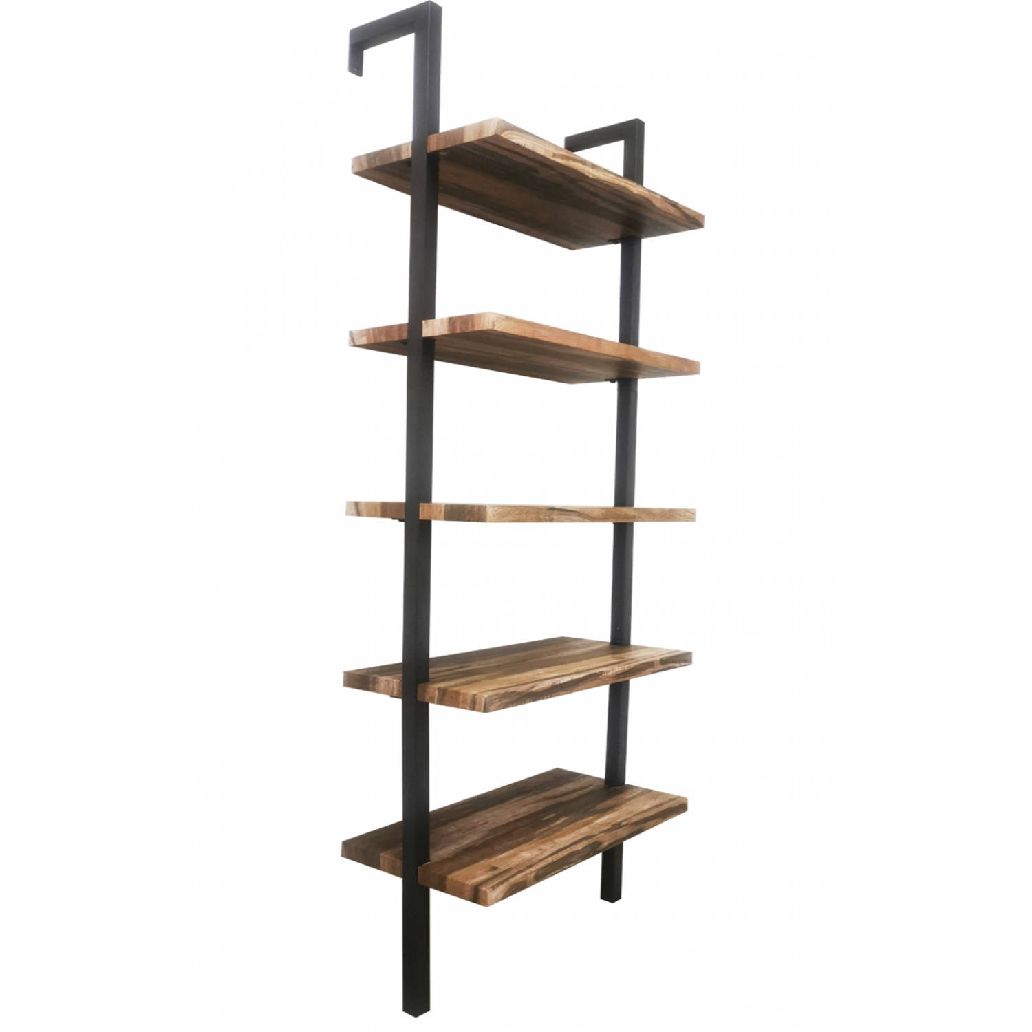 Wandrek ladder boekenkast Stoer - industrieel metaal hout - 184 cm hoog - zwart