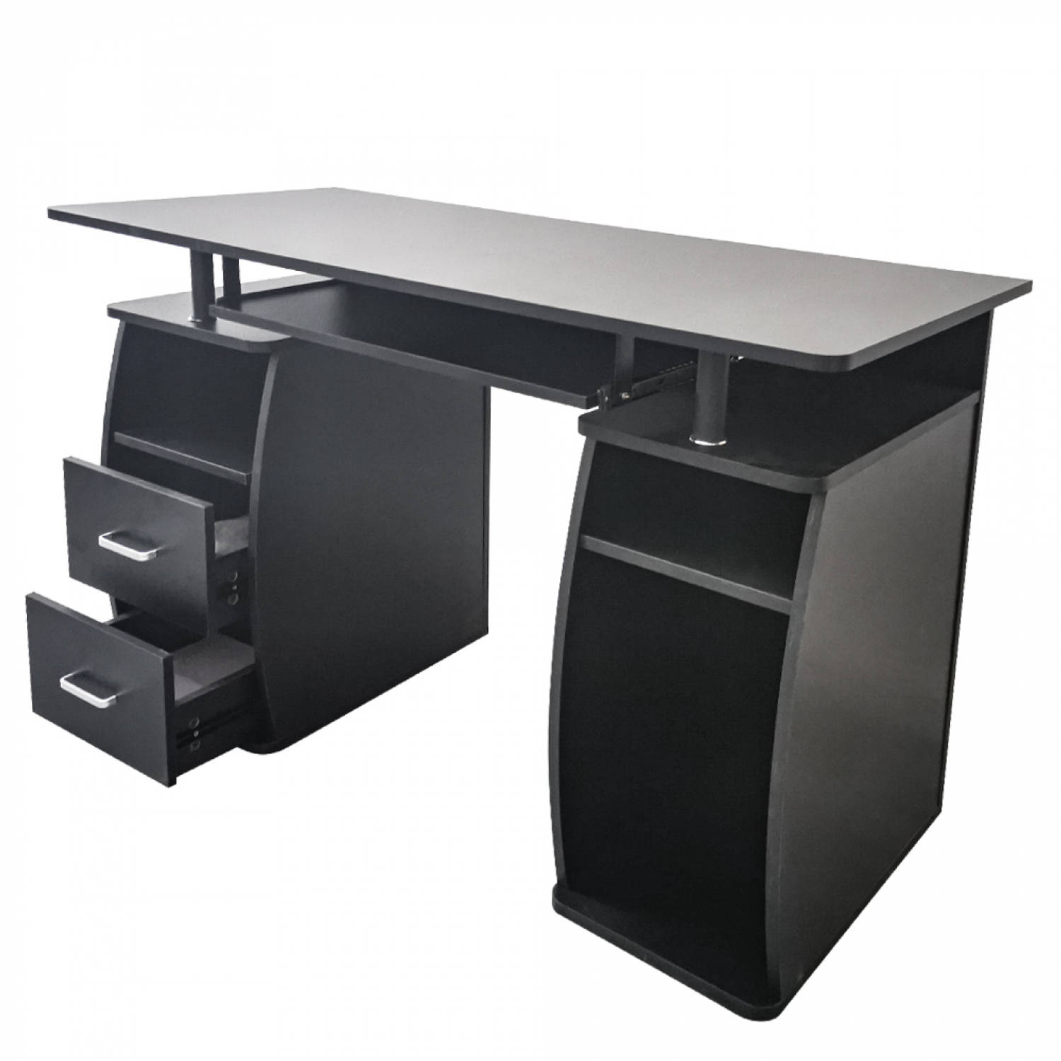 Bureau computertafel praktisch opbergruimte lades en vakken - 120 cm breed - zwart | Blokker