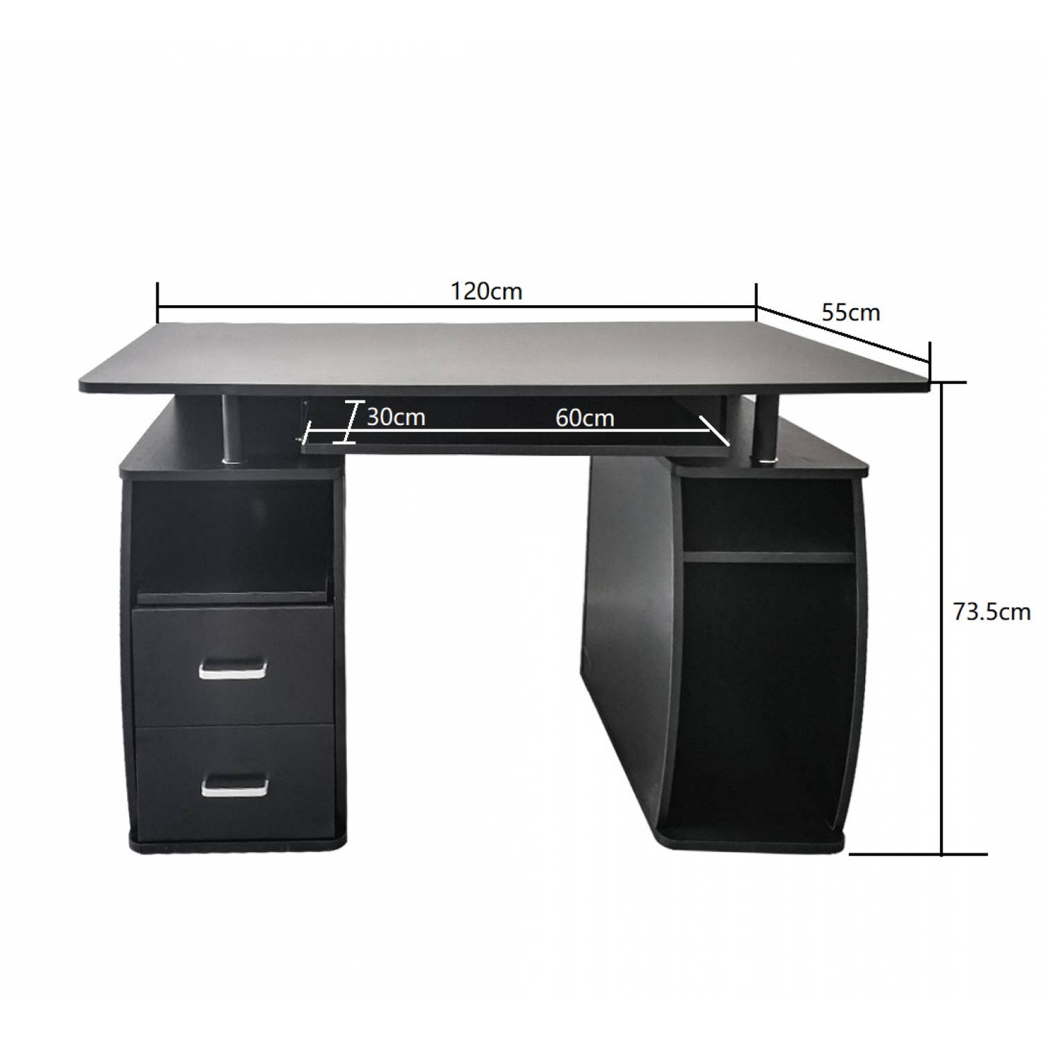 Penetratie Verlichten gespannen Bureau computertafel - praktisch veel opbergruimte in lades en vakken - 120  cm breed - zwart | Blokker