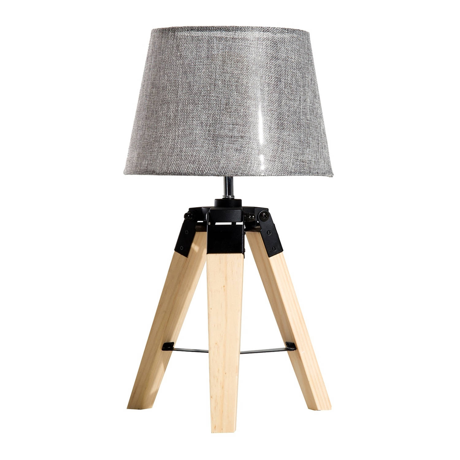 Tafel lamp - Nachtkast lamp - Stoffen kap en houten poten - Driepoot - 45 cm hoog