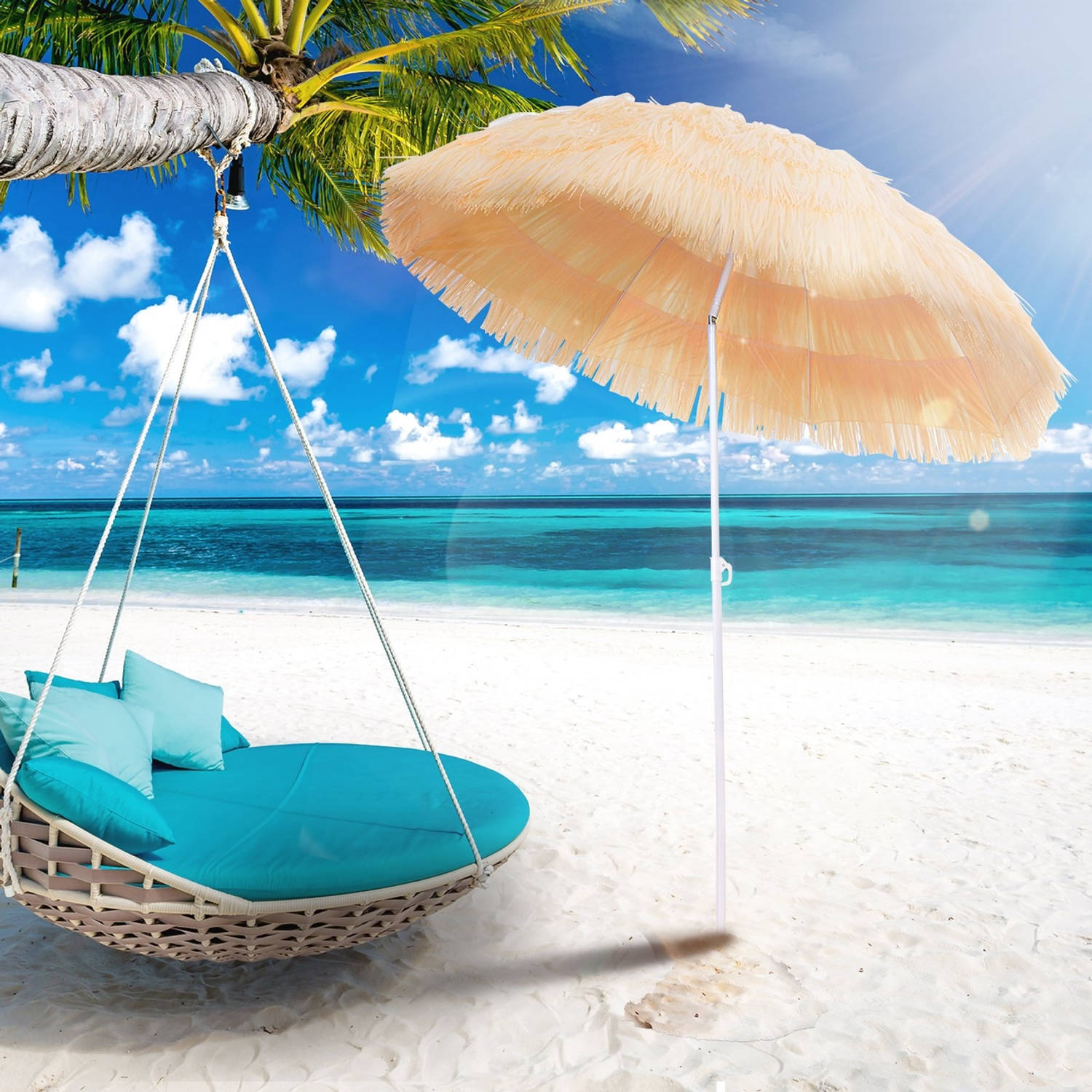 Assimileren koppel site Luxe strand parasol - Knikbaar - Zonnescherm - Strandparasol - UV Werend -  Ã˜160 CM - Hawaiiaanse Parasol | Blokker