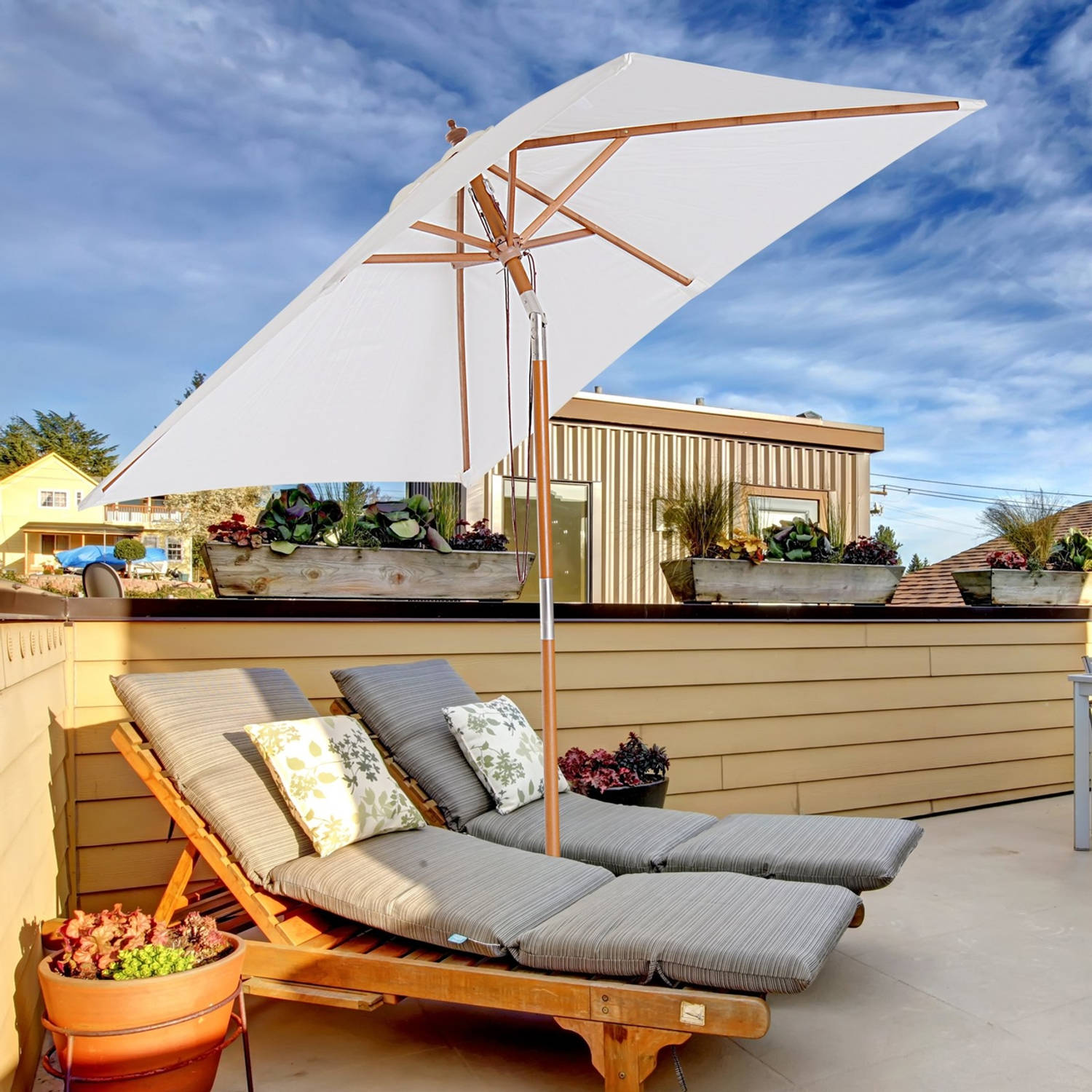 Luxe zonnescherm - Balkon Parasol - Rechthoek - Knikbaar - 200 x 150 cm Creme | Blokker