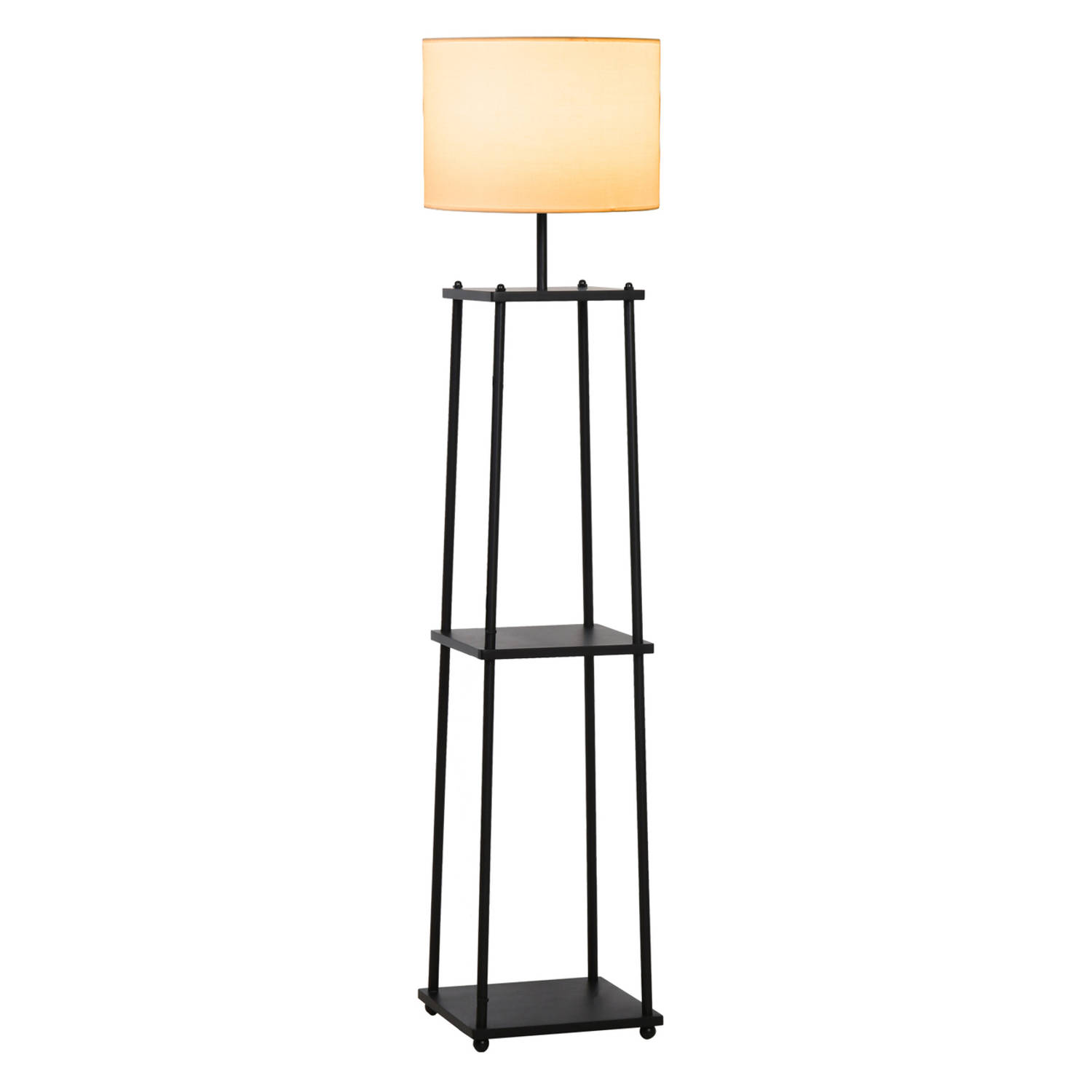 Vloerlamp met plank - lampen - staande lamp - stalamp - polyester/staal/ MDF - zwart + crème wit - 34,5 x 34,5 x 15...
