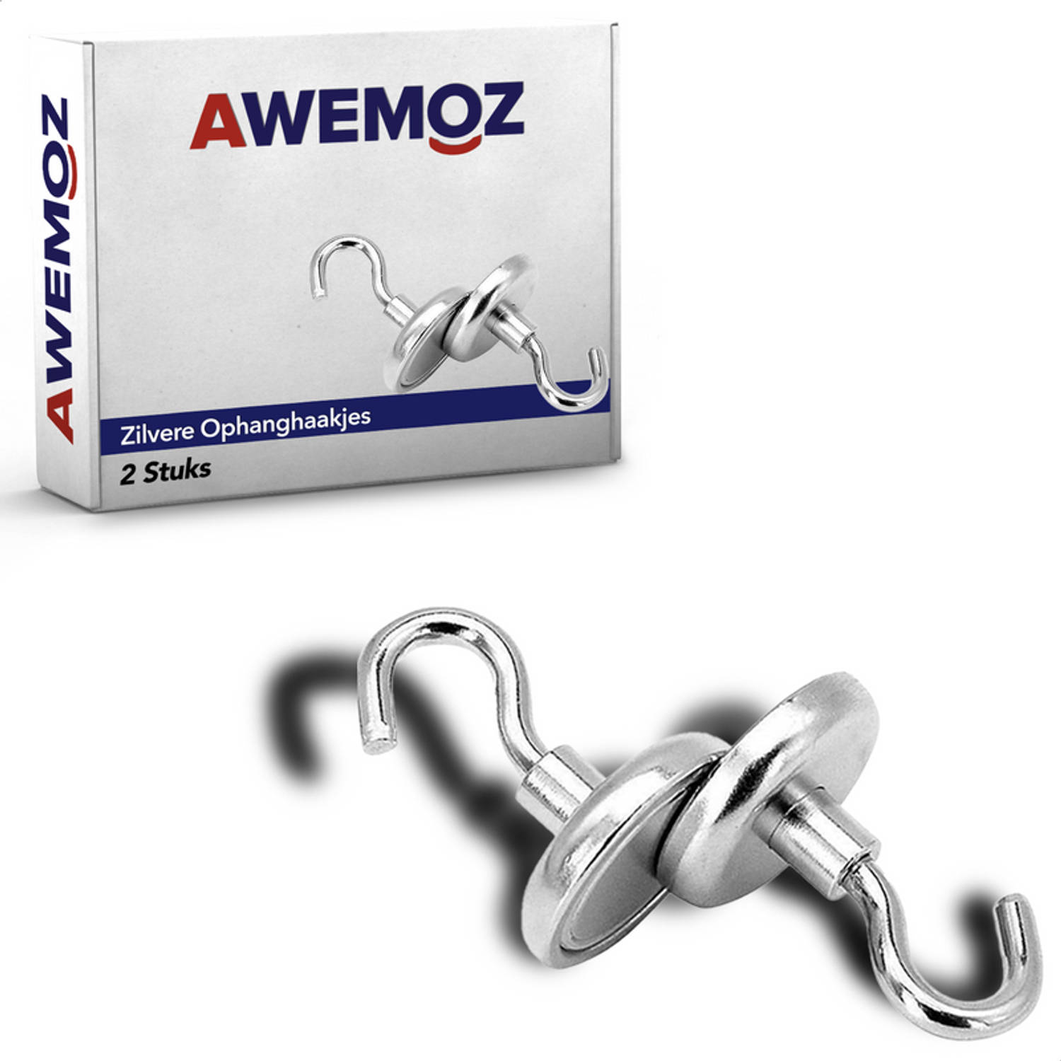 AWEMOZ® Magnetische Ophanghaakjes Zelfklevend - 2 stuks - Ophanghaken - 15 KG Trekkracht - Zilver