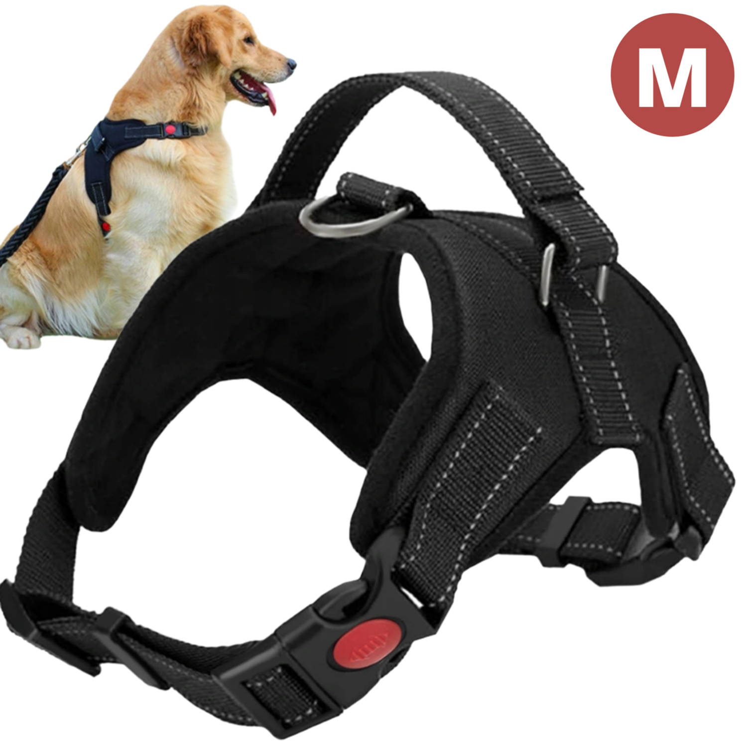 Hondentuig Hondenharnas - Hondentuigje Anti tuig hond - Reflecterend - Zwart - Maat M (tot 30 kg) | Blokker