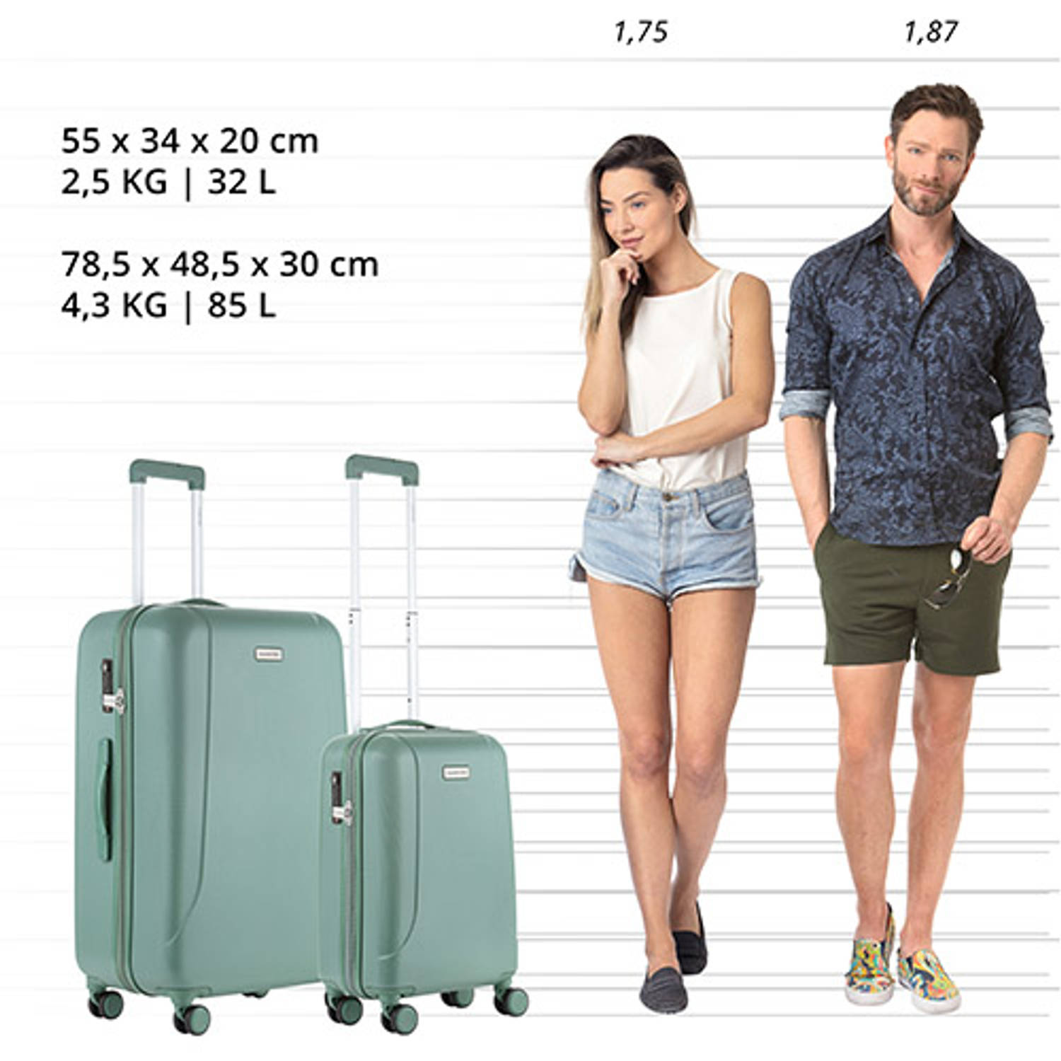 CarryOn Skyhopper Kofferset – TSA Handbagage + Reiskoffer 78cm – Dubbele wielen Olijf | Blokker