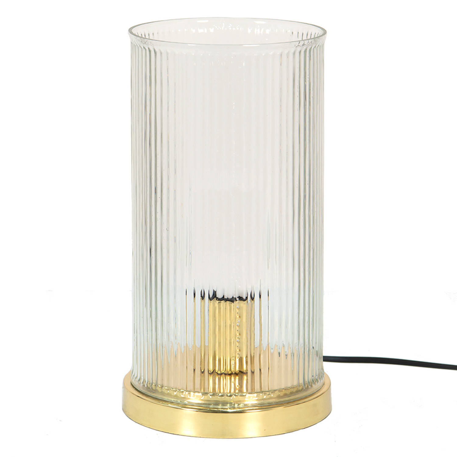 Clayre & Eef Tafellamp Ø 15*27 Cm E27-max 1*40w Goudkleurig Glas Metaal Rond Bureaulamp Nachtlampje 