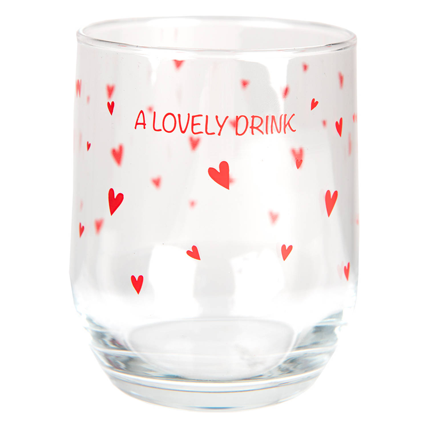 Clayre & Eef Waterglas Ø 8*9 Cm-300 Ml Transparant Rood Glas Rond Hartjes A Lovely Drink Drinkbeker 