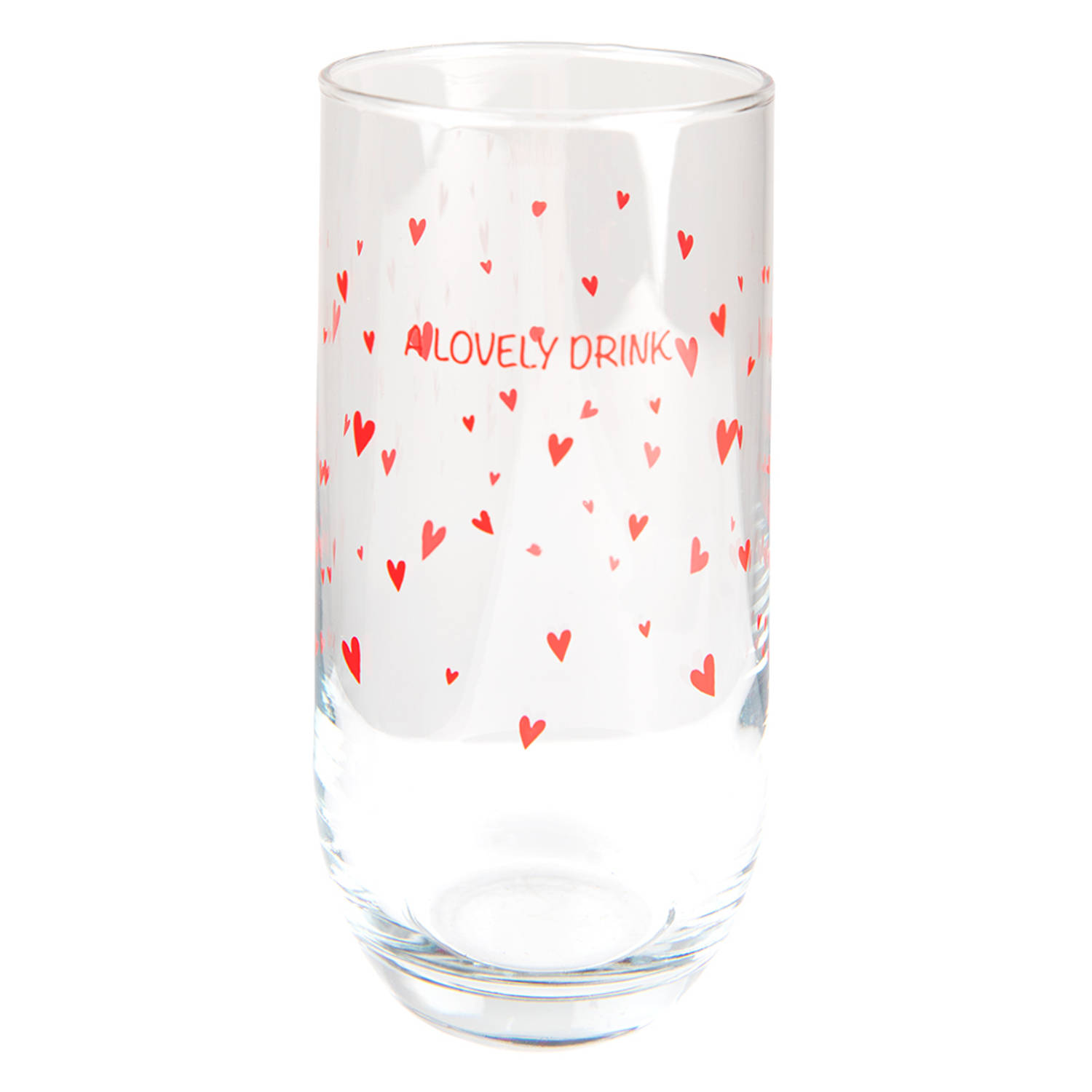 Clayre & Eef Waterglas Ø 6*14 Cm-280 Ml Transparant Rood Glas Hartjes A Lovely Drink Longdrinkglas D