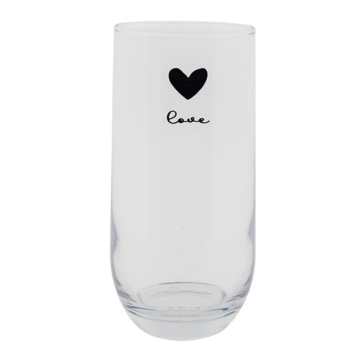 Clayre & Eef Waterglas Ø 6*14 Cm-280 Ml Transparant Zwart Glas Hart Love Longdrinkglas Drinkglas Tra