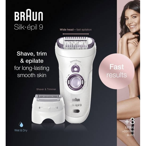 Braun Silk-épil 9 9-710 Voor Vrouwen Voor Langdurige Ontharing, Wit/Paars