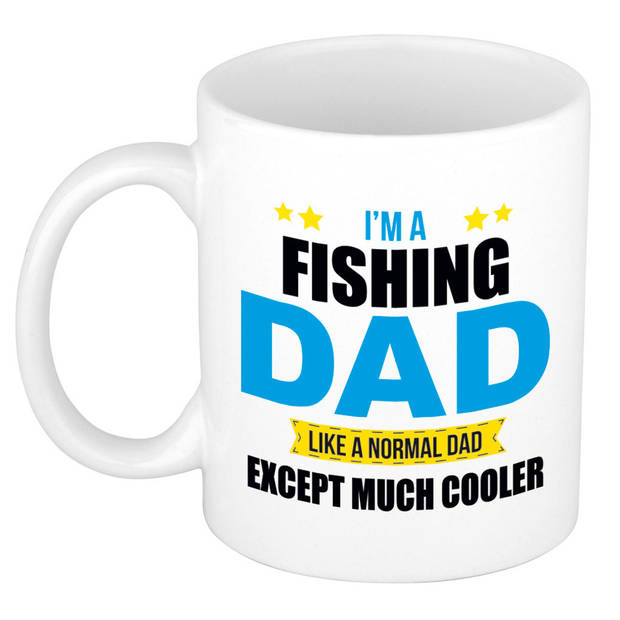 Fishing dad mok / beker wit 300 ml - Cadeau mokken - Papa/ Vaderdag - feest mokken