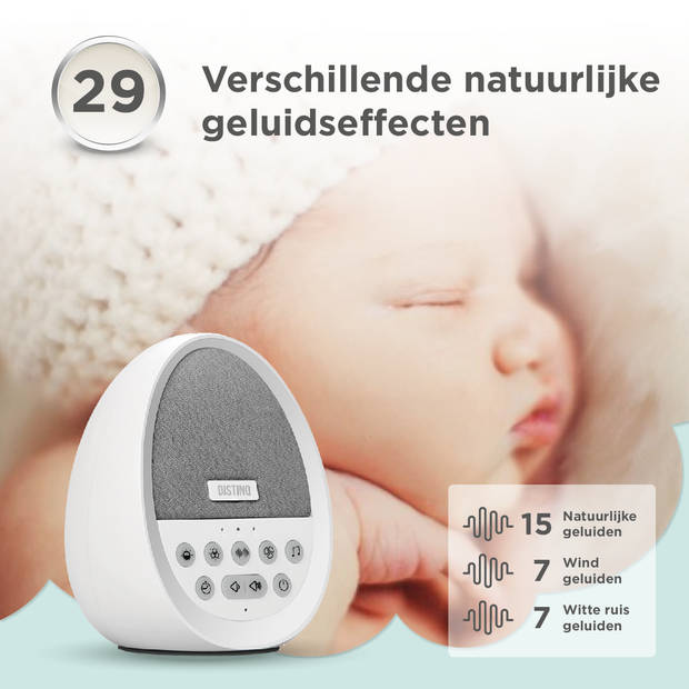 DistinQ White Noise Machine - Witte Ruis Slaaptrainer voor Baby - met 8 kleuren verlichting en 29 rustgevende geluiden