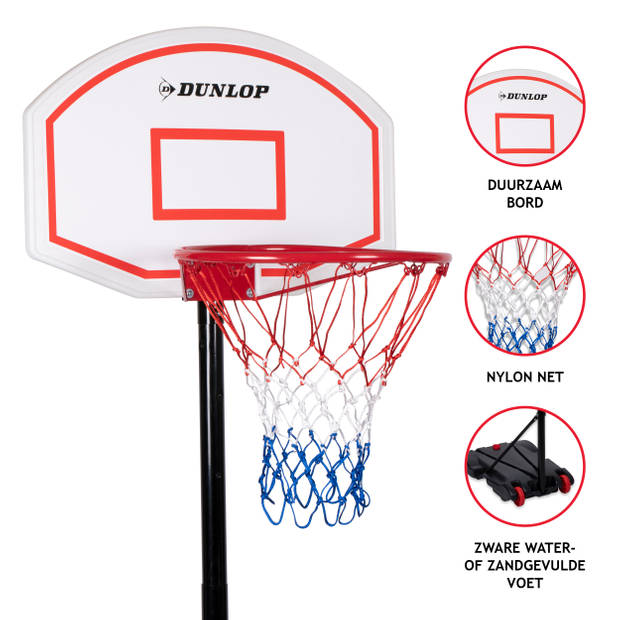 Dunlop Basketbalset - Basketbalring met Standaard - 165 tot 205 CM - Basketbalpaal voor Buiten - Exclusief Basketbal