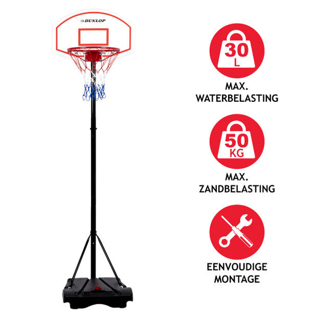 Dunlop Basketbalset - Basketbalring met Standaard - 165 tot 205 CM - Basketbalpaal voor Buiten - Exclusief Basketbal