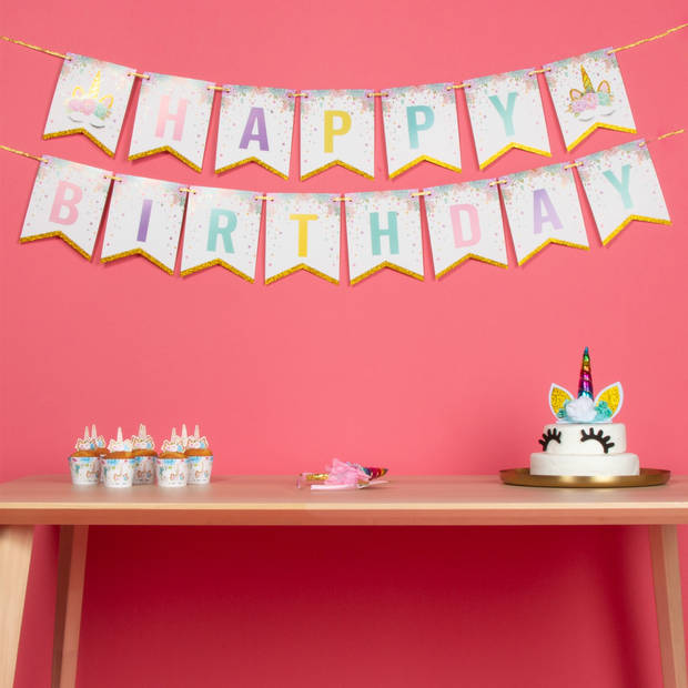 Fissaly® 53 Stuks Regenboog Eenhoorn Verjaardag Decoratie Versiering – Unicorn Topper Set – Kinderfeest – feest