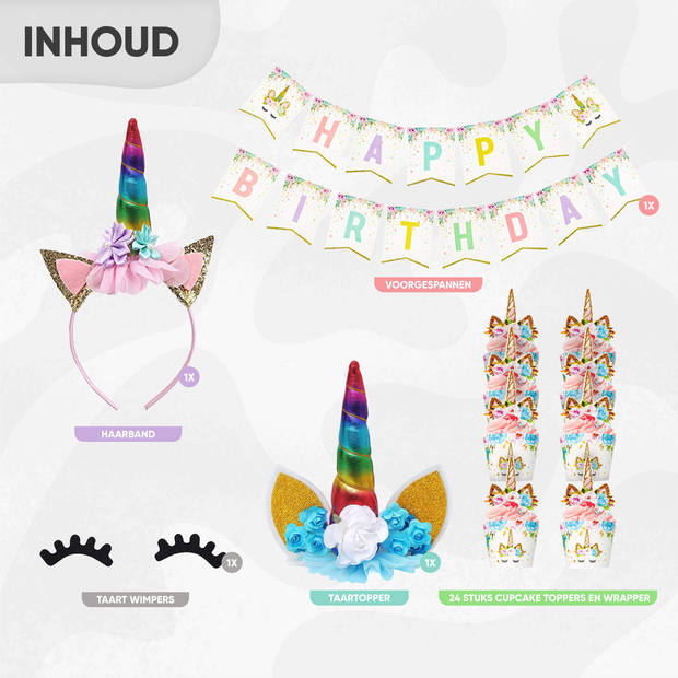 Fissaly® 53 Stuks Regenboog Eenhoorn Verjaardag Decoratie Versiering – Unicorn Topper Set – Kinderfeest – feest