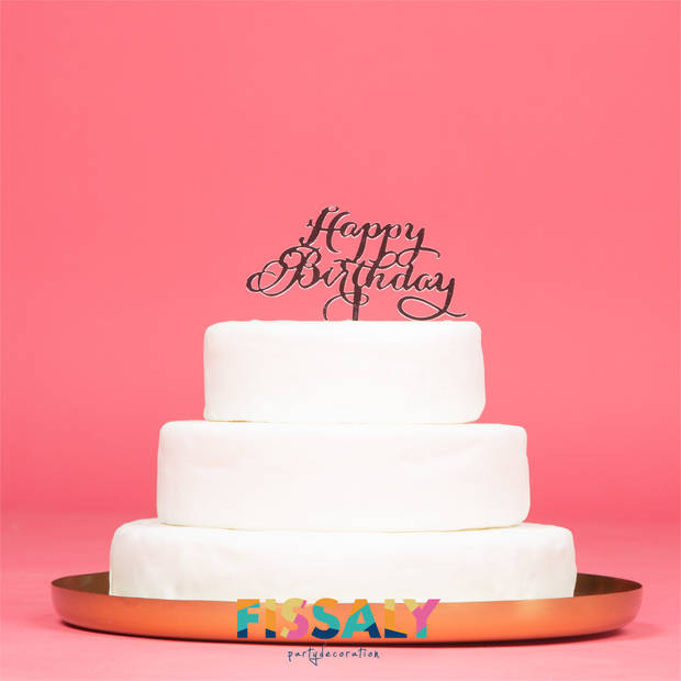 Fissaly® 6 Stuks Rosé Gouden Happy Birthday Taarttopper & Caketopper Set – Taartversiering – Decoratie Topper