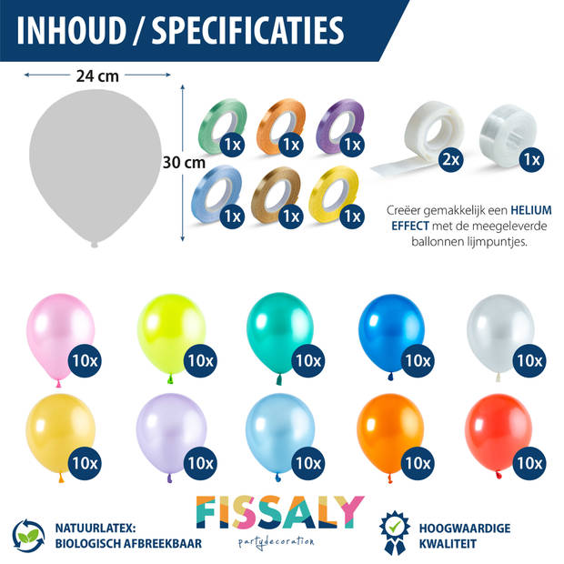 Fissaly® 40 Stuks Gekleurde Latex Helium Ballonnen – Wit, Geel, Oranje, Rood, Roze, Paars, Blauw & Groen