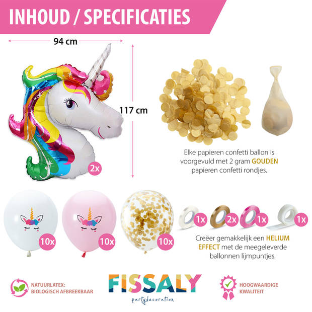 Fissaly® 37 stuks Eenhoorn Decoratie Helium Ballonnen met Lint – Verjaardag - Papieren Confetti – Latex