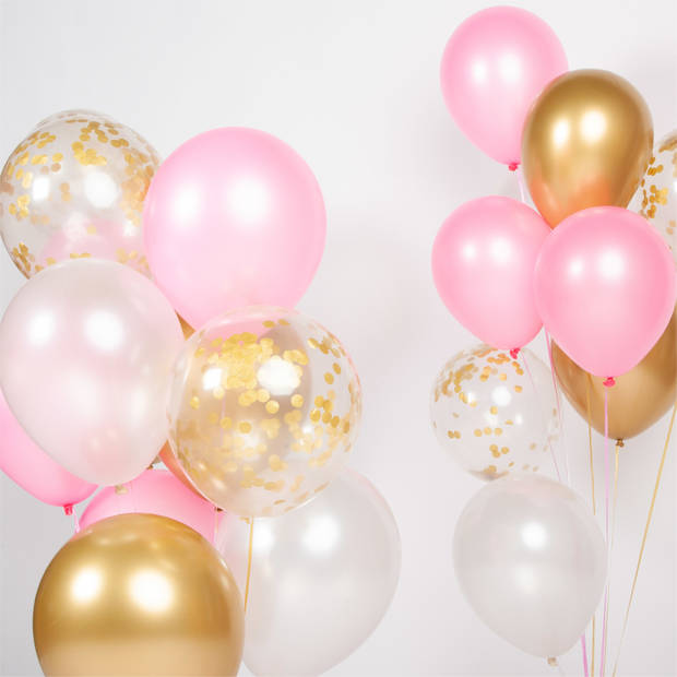 Fissaly® 40 Stuks Goud, Creme wit, Roze & Papieren Confetti Goud Latex Ballonnen met Accessoires – Helium - Decoratie