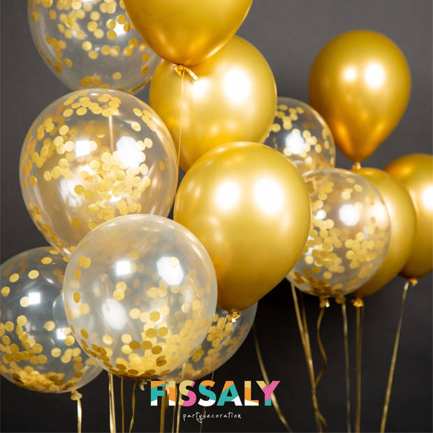 Fissaly® 40 stuks Gouden & Confetti Goud Helium Ballonnen met Lint – Decoratie – Versiering - Papieren Confetti – Latex