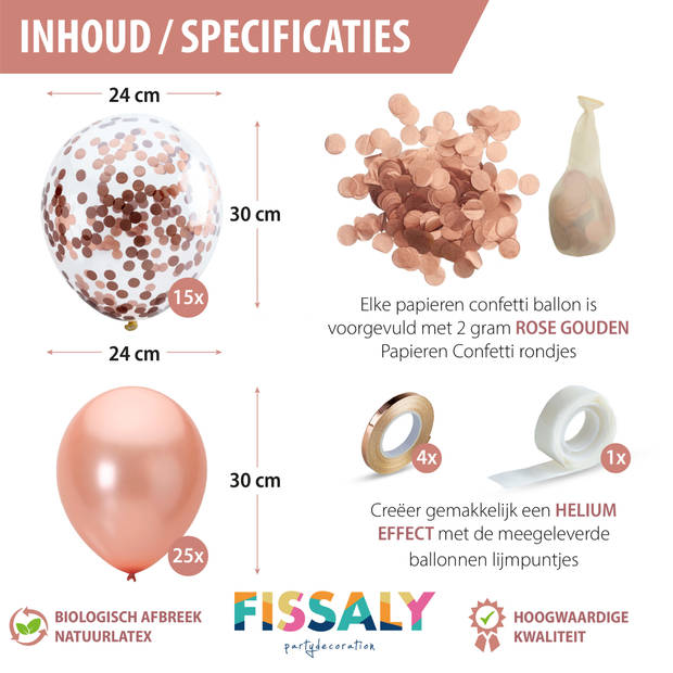 Fissaly® 40 stuks Rose Goud Helium Ballonnen met Lint – Verjaardag Versiering - Decoratie - Papieren Confetti