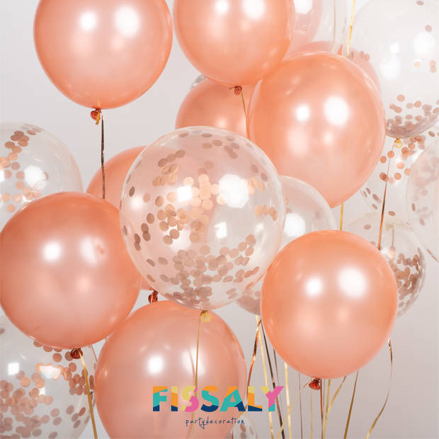Fissaly® 40 stuks Rose Goud Helium Ballonnen met Lint – Verjaardag Versiering - Decoratie - Papieren Confetti