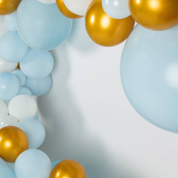 Fissaly® Ballonnenboog Blauw, Wit & Goud – Ballonboog Feest Decoratie Versiering – Verjaardag - Latex Ballonnen Boog